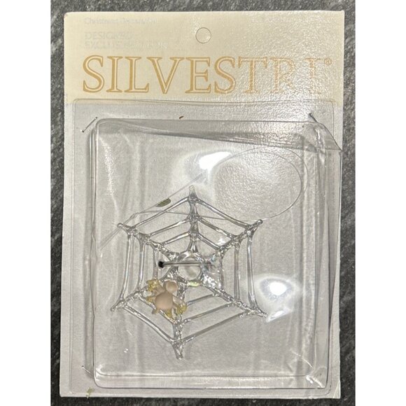Vintage Silvestri Spun Glass Spider Web Christmas Ornament Gold Accents - Picture 1 of 2